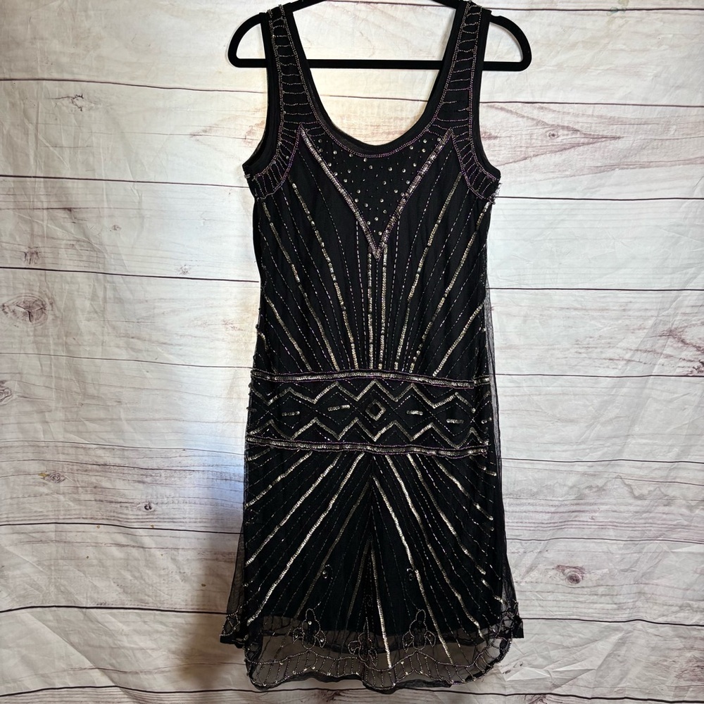 Vintage beaded 90s sequin Elegant Black Women's Dress medium